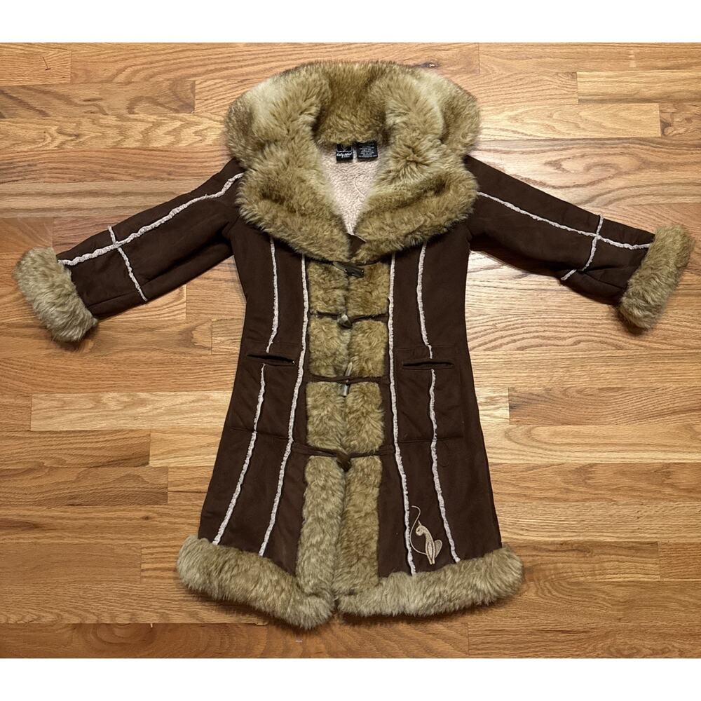 Baby Phat Girlz 90’s y2k Faux Fur Suede Penny Lane Coat Size 4